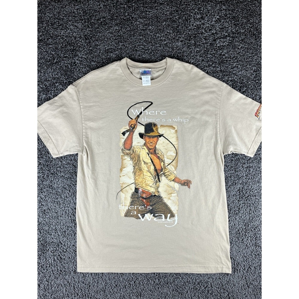 Y2K Indiana Jones T Shirt Where There's A Whip Theres A Way Lucasfilm Sz XL 2004